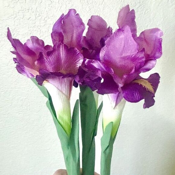 Reddish Purple 3 Stems 27.5" Artificial Faux Iris Irises Spring Summer Flowers - Picture 2 of 5